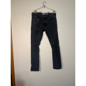 Evolution In Design Mens Black Distressed Ripped Denim‎ Slim Jeans 36x32